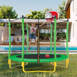 ZUN 5.5FT Trampoline for Kids - 65" Outdoor & Indoor Mini Toddler Trampoline with Enclosure, Basketball 16901318