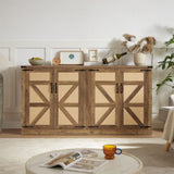 65-Inch Rustic Oak Color Faux Rattan Sideboard, Barn Door Rustic Style Sideboard, Living Room, W2702P184359