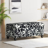 Luxury Storage Ottoman with Floral Patterned Fabric, Soft-Close Hinges, Multi-Functional Footrest & N767P257582W