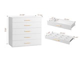 Particleboard Wood Three Drawers With LED Light Bedside Table Dresser Nightstand White 22355401