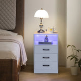 ZUN FCH 40*35*65cm Particleboard Pasted Triamine Three Drawers With Socket With LED Light Bedside Table 64197585