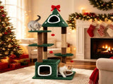 54" Green Christmas Cat Tree with Dual Condos, Jute Scratching Posts, Bell Balls & Anti-Toppling 05214536