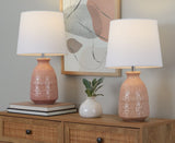 Claudia 20" Contemporary Ceramic Accent Lamp in Rose Tan Ceramic, Polished Nickel Accents and White B202P224013