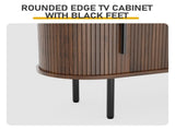 Walnut Embossed Particle Board TV Stand, Oval Tabletop 1473558cm, Modern Entertainment Center with 34294354