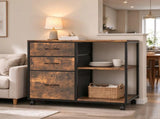 Wood Filing Cabinet with Casters, Weathered Wood Fluted, Iron Clad Wood, Melamine Faced, 3 Tall 62583887
