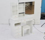 37" Middle Size Left Drawer Desktop Vanity Table Cushioned Stool, Extra Large Right sliding W3258P293194