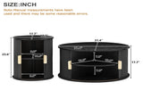 Mid-Century Coffee Table Set with Sliding Tambour Door, Round Fluted End Table With N721P351940B