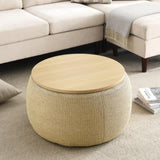 Round Storage Ottoman, 2 in 1 Function, Work as End table and Ottoman, Natural W48762888