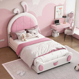 Twin Size Upholstered Platform Bed with Rabbit Shaped Headboard, White WF323763AAK