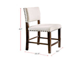 Set of 2 Linen Upholstered Dining Chairs with Nailhead Trim in Brown Cherry and Ivory B016P154455