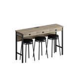 3-Drawer Long Dining Table Set with Power Outlets, Bar Kitchen Table Set with Circular PU Stools, W757134230
