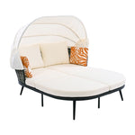 ZUN 74.8" L Patio Daybed with Retractable Canopy, Outdoor Rattan PE Wicker Back Loveseat Sofa Set with 42521666