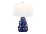 Hex 20" Contemporary Ceramic Accent Lamp in Estate Blue Ceramic, Polished Nickel and White Linen B202P224019