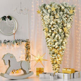 ZUN GO 6 FT Upside Down Christmas Tree with White Flocking, 360 LED Warm Lights X-mas and 8 Golden Star PX311461AAA