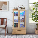 Lighted Glass Curio Display Cabinet with Adjustable Shelves - 2 Doors, 1 Drawer, LEDs, Elegant W1758P290020