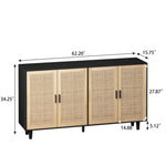 ZUN 62.20"Elegant and Functional 4-Door Rattan Decorative Storage Cabinet,for Bedroom,Living W757P174987