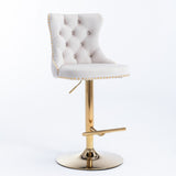 ZUN Furniture,Golden Swivel Velvetstools Adjusatble Seat Height from 25-33 Inch,Modern Upholstered 69289073