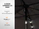 9ft Solar LED Patio Umbrella with Push Button Tilt & Crank, 6 Ribs Waterproof Polyester Outdoor 54326348