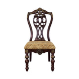 ZUN Formal Traditional Dining Chairs 2pc Set Dark Cherry Finish with Gold Tipping Jacquard Fabric B01178666