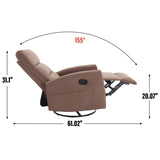 Manual Recliner Chair with Rocker and Swivel in Fabric for Living Room, Brown W3224P289292