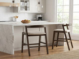 Balmain Indoor Rubberwood Barstool, Dark Brown Finished and Beige Upholstery, Set of 2 N775P318294D