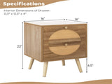 Set of 2 Bohemian 2-Drawer Bedside Table, 54.6140.6455.88 cm Natural Pine Wood Legs Nightstand, 88 48753669