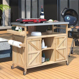 K&K Outdoor Kitchen Island, Rolling Bar Cart & Storage Cabinet, Farmhouse Solid Wood Outdoor Grill WF532198AAY