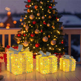 Set of 3 Christmas Lighted Gift Boxes with 90 Warm Lights, PVC SequinsBows, 10"/8"/6" Sizes 13436760