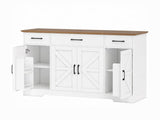 White 47" Farmhouse Buffet Cabinet, Soft-Close Hinges, 3 Drawers, Adjustable Shelves, Spice Racks 56073585