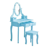 Kids Vanity Set with Mirror and Lights and Stool, 5 Storage Drawers, Pretend Play Princess Makeup 36837237