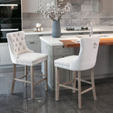 Contemporary Velvet Upholstered Barstools with Button Tufted Decoration and Wooden Legs, and Chrome W1143P177584