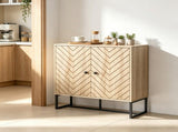 31.5" Modern Buffet Cabinet, Adjustable Shelf, Steel Base, 2 Chevron Doors Sideboard 49051062