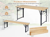 47" Foldable Picnic Table with 2 Benches, Solid Fir Wood Outdoor Dining Set with Sturdy Metal Frame 56401921