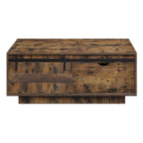 ZUN Rustic Oak Coffee Table with Sliding Barn Door B062P181423