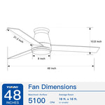 ZUN 48" White Blades Lowe Profile Ceiling Fans with Light W1367134171