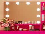 pink MDF vanity set with melamine veneer, 1 drawer, 1 door, three-color light bulb 65026932
