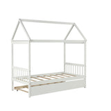 Solid Wood Twin House Bed Frame with Twin Size Trundle For White Color, No Box Spring Needed W69740991