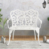 ZUN Patio Garden Bench Metal Park Bench Cast Aluminum Outdoor Furniture with Floral Rose for W640P250980