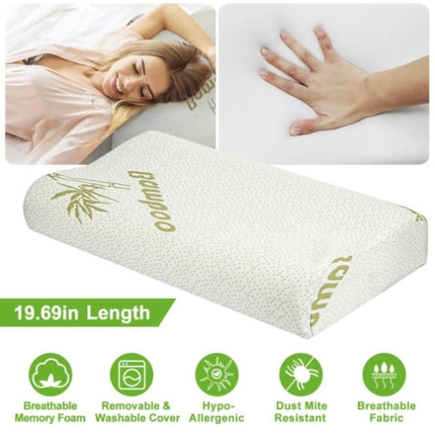 ZUN Bamboo Memory Foam Sleep Pillow Contoured Cervical Orthopedic Pillow Neck Support Breath Pillow 22479701