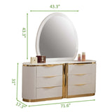 ZUN Gold Detailed 6-Drawer Dresser made with Wood in White B00955980