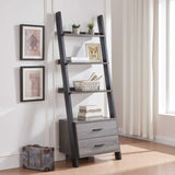 Two drawer ladder bookcase metal bar handles Distressed Grey and black two tone color B107P295241