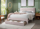 Contemporary 1pc Queen Size Bed w Storage Drawer Light Pink Corduroy Texture Design Platform B011P238967