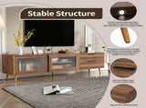 Modern TV Stand for 75" TV, TV Console with 2 Glass Doors, Entertainment Center with 2 Drawers & 53145432