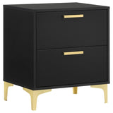 Black and Gold 2-Drawer Rectangular Nightstand B062P145592