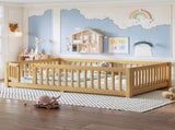 Full Size Bed Floor Bed with Safety Guardrails and Door for Kids, Natural W1580P462323