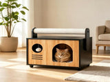 Wooden Cat Cave House Dual-Use Sisal Scratching Post Handle, Engineered Wood Indoor Cat Condo 10623708
