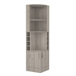 ZUN Syrah Corner Bar Cabinet, Eight Bottle Cubbies, Double Door, Two Open Shelves Light Gray B200P242413