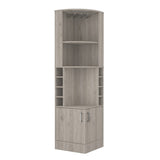 ZUN Syrah Corner Bar Cabinet, Eight Bottle Cubbies, Double Door, Two Open Shelves Light Gray B200P242413