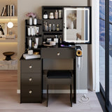 29.2" Small Size Left Bedside Cabinet Vanity Table Cushioned Stool, 2 AC2 USB Power Station, Hair W3258P288458