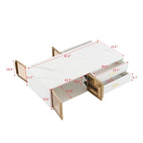 Modern White Coffee Table with 2 Glass Door Storage, 4 Drawers, Gold Metal Legs, and Multi-Color N735P167909